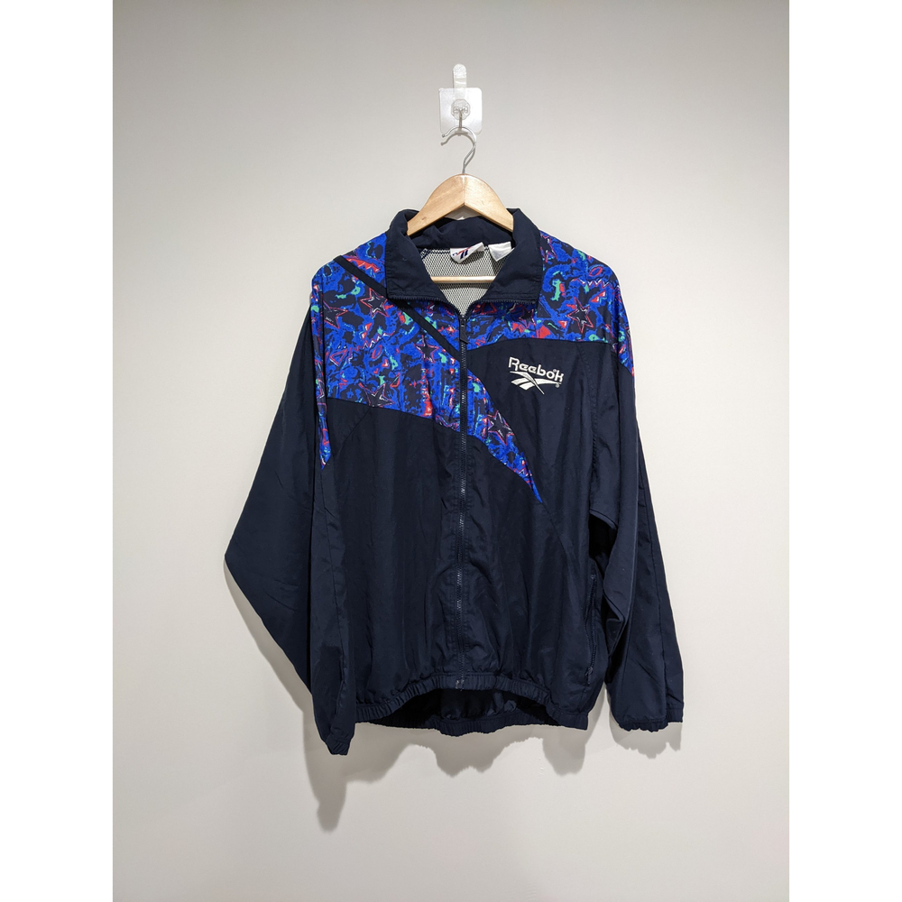 Vintage Reebok Blue Patterned Windbreak Size Medium